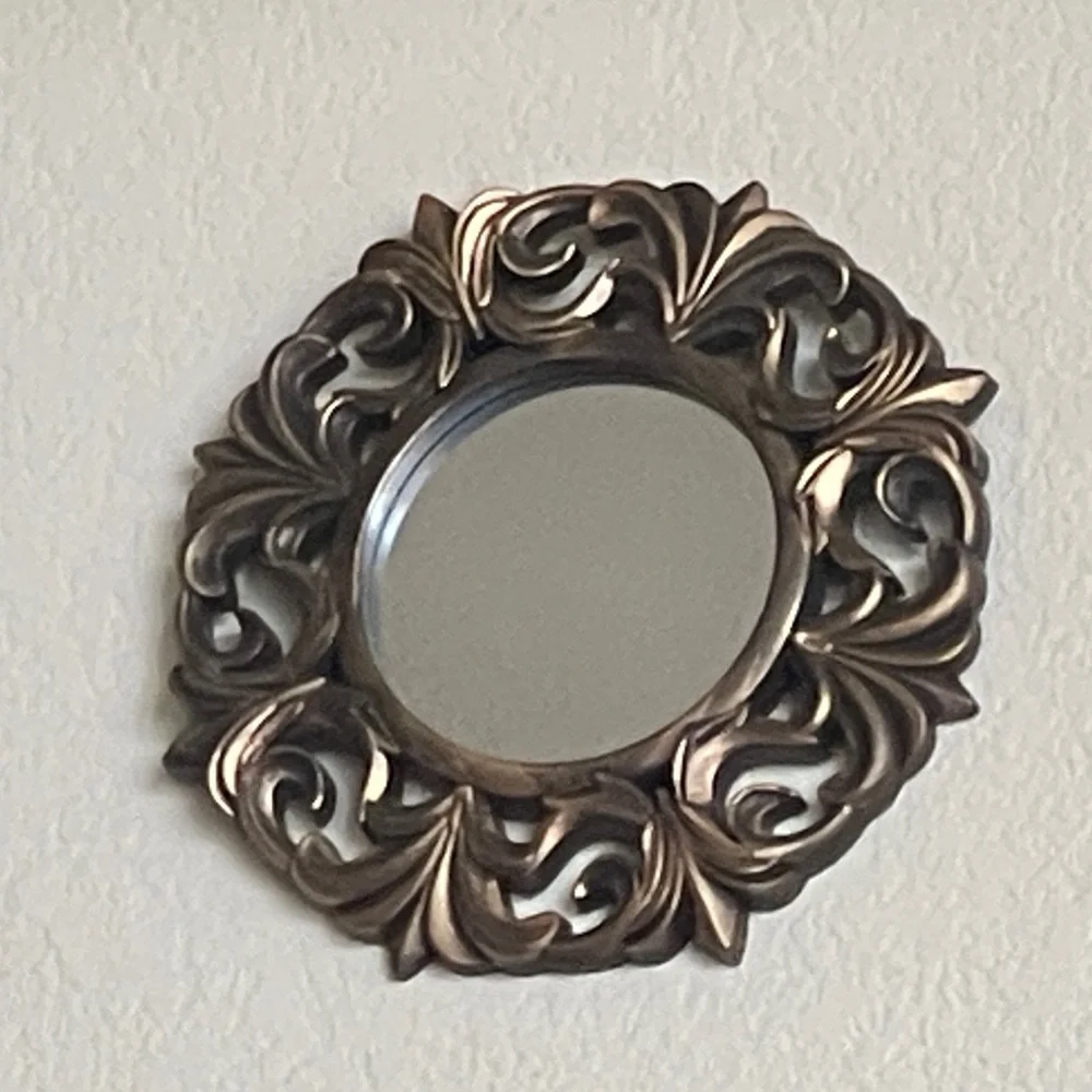 3pc Vintage Style Ornate Small Round Accent Mirrors Antique